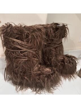 Dolls Kill Brown Faux Fur Lace-Up Ankle Boots